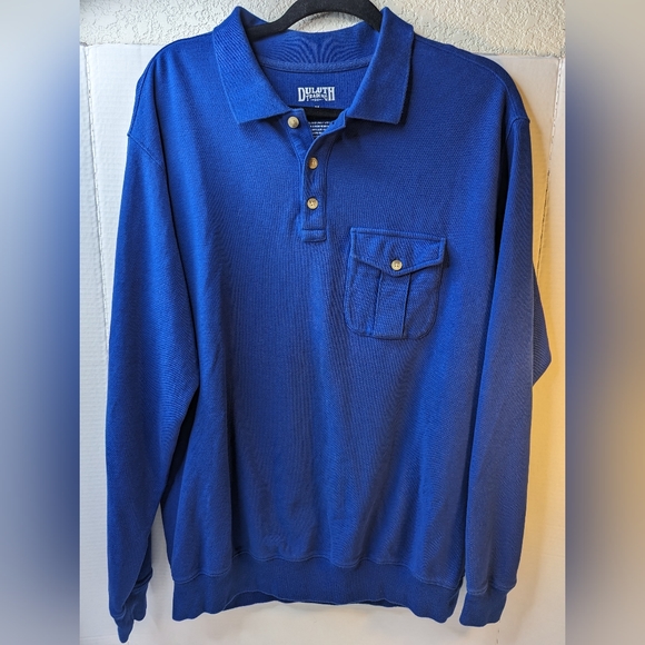 Duluth Trading Co Men size medium Long Sleeve Polo Shirt Royal Blue Reinforce - Picture 1 of 15